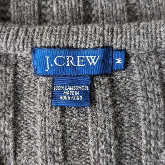 J. Crew Gray Lambswool Cable Knit Fisherman Sweater M Dark Academia Whimsigoth - Picture 2 of 9